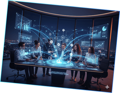 Team collaboration illustration on the left